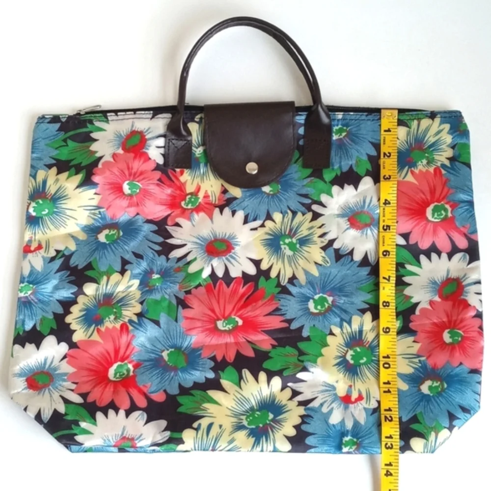 Travel Foldable Floral Vinyl Tote Bag with 3 Matching Pouches